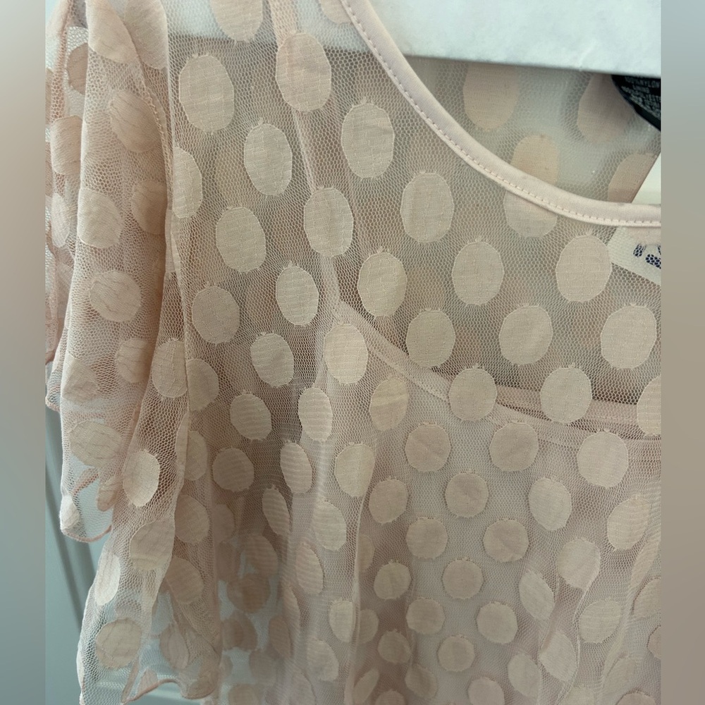 NWT Women's 1X Pink Polka Dot Blouse - Picture 2 of 6
